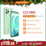 [In Stock] Oukitel C21 profitto Smartphone 4GB 64GB 6.39"HD+4000mAh Octa Cuore Android11 Asportabile Phone MT6762D 21M/8M Gabinetto Cell Phone